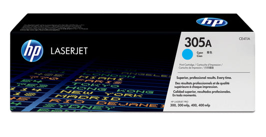 HP CE411A Cyan Original Toner Cartridge - 305A. 2,600 Pages
