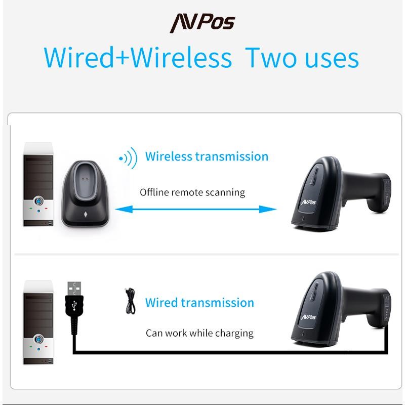 LECTOR AVPOS CODIGOS 1D + 2D +QR BT230 WIRELESS 2.4 + BLUETOOTH + USB