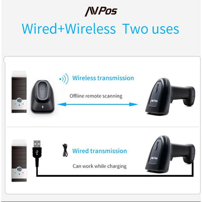 LECTOR AVPOS CODIGOS 1D + 2D +QR BT230 WIRELESS 2.4 + BLUETOOTH + USB
