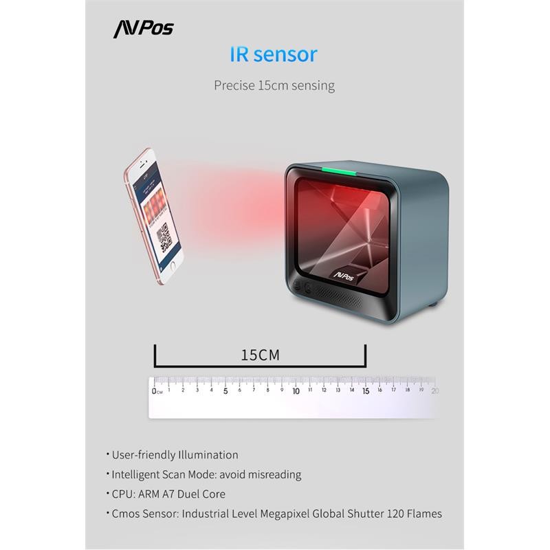 LECTOR AVPOS CODIGOS 1D +2D + QR BP760 OMNIDIRECCIONAL SOBREMESA USB