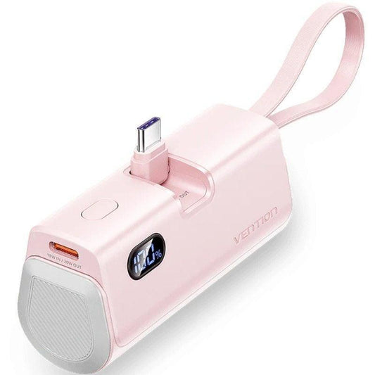 POWERBANK VENTION 4800MAH 2XUSB-C + LIGHTNING 22.5W USB-C PLEGABLE ROSE