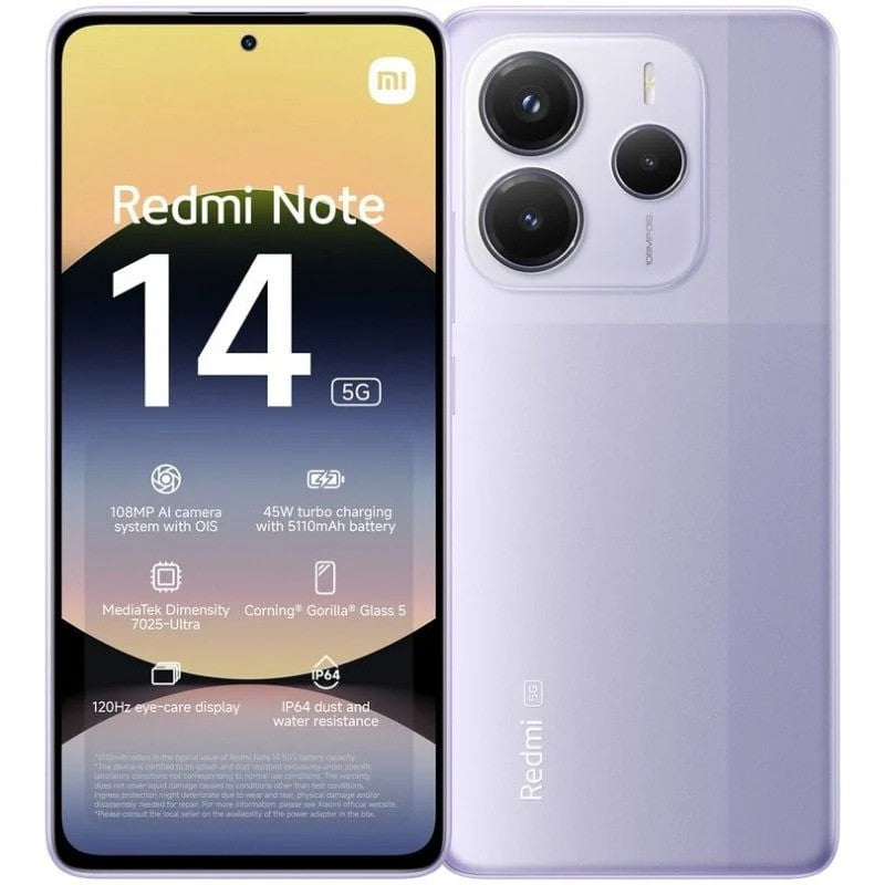 SMARTPHONE XIAOMI REDMI NOTE 14 6.67" 6GB/128GB/108MP/NFC/5G PURPLE