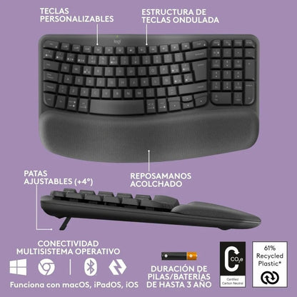 TECLADO LOGITECH  WAVE KEYS BLUETOOTH BLACK