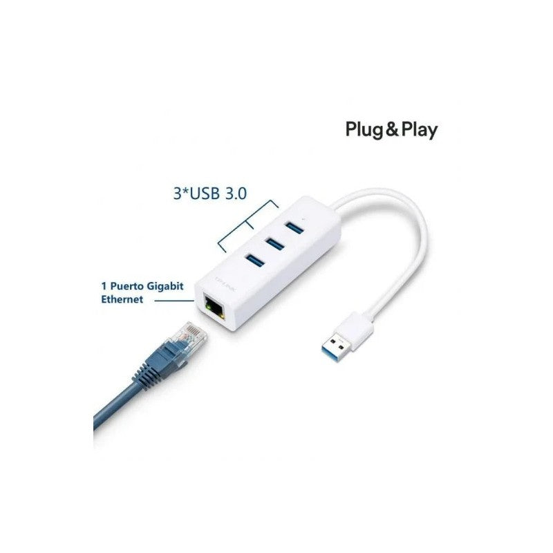 ADAPTADOR TP-LINK USB 3.0 A LAN RJ-45 GIGABIT + HUB USB 3.0