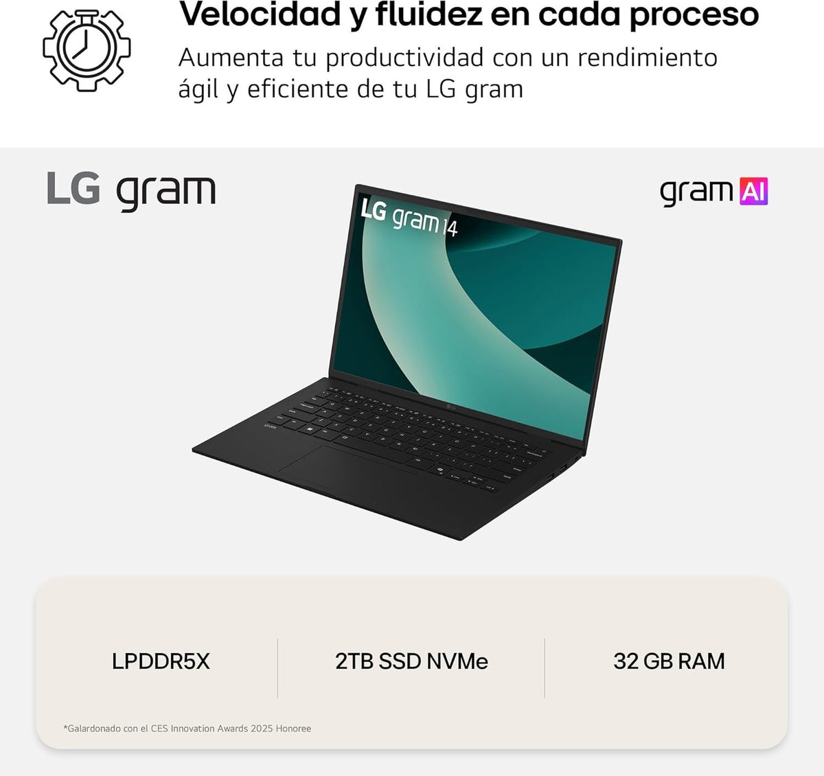 LG Ultra7-255H 32Gb 1Tb 14" W11H Negro (14Z90T-G.AD88B)