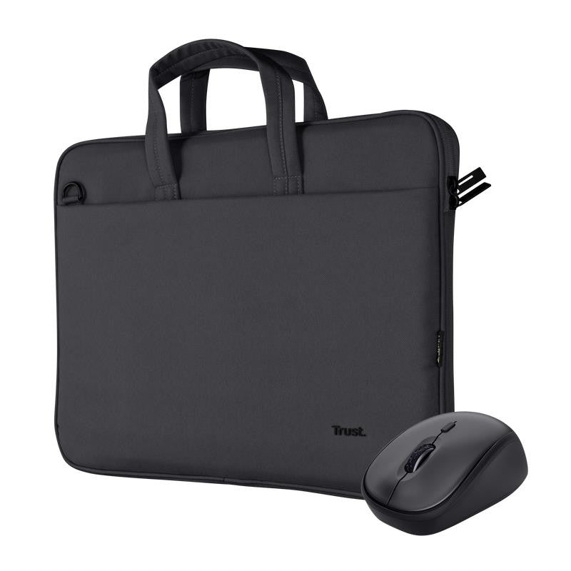 MALETIN TRUST BOLOGNA 16" BLACK + RATON WIRELESS SILENT BLACK