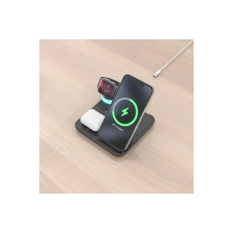 BASE CARGADOR AISENS SMARTPHONE/APPLE WATCH/AURICULARES WIRELESS 15W USB-C BLACK