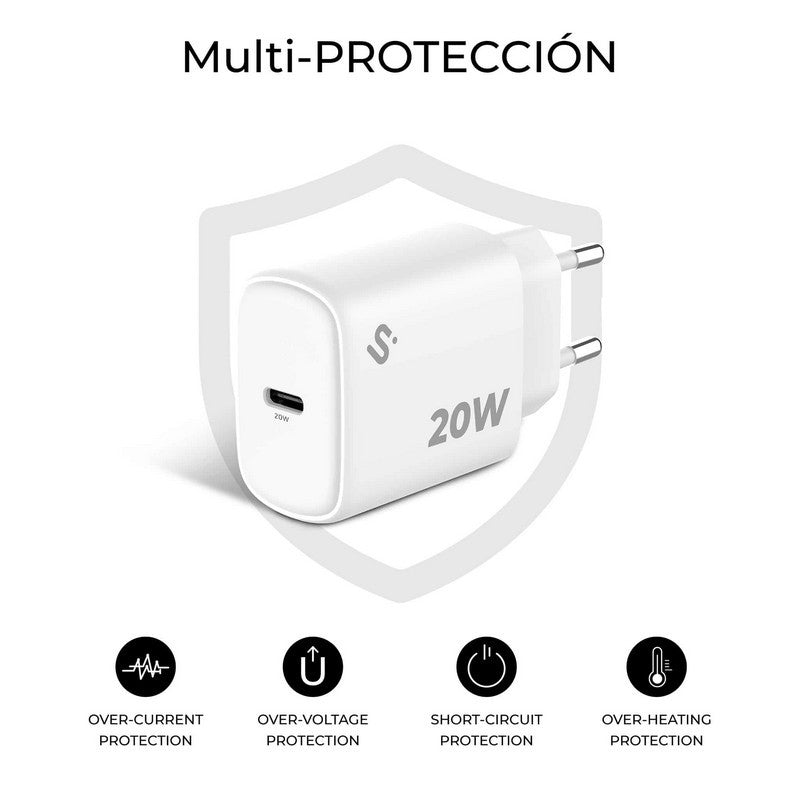 CARGADOR DE PARED SUBBLIM GAN USB-C 20W WHITE