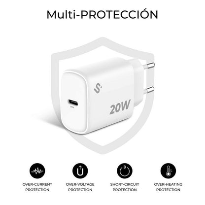 CARGADOR DE PARED SUBBLIM GAN USB-C 20W WHITE