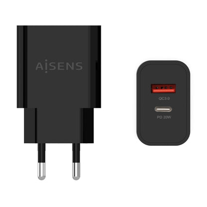 Cargador de Pared AISENS 20W USB-A/C Negro (A110-0682)