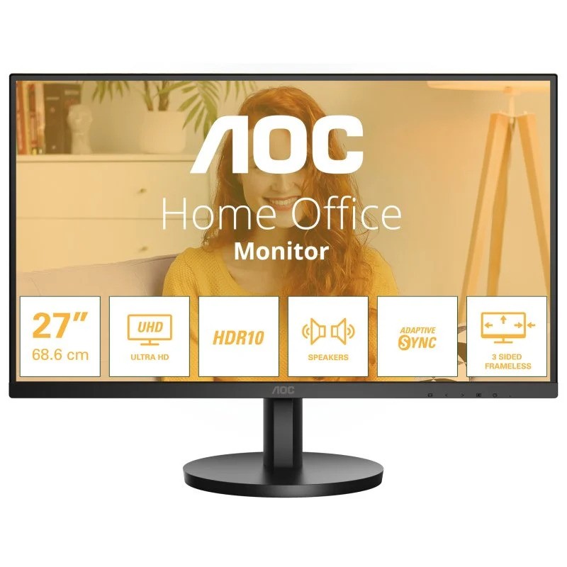 MONITOR PROFESIONAL AOC 27" 4K ERGONOMICO MULTIMEDIA HDMI DISPLAYPORT BLACK