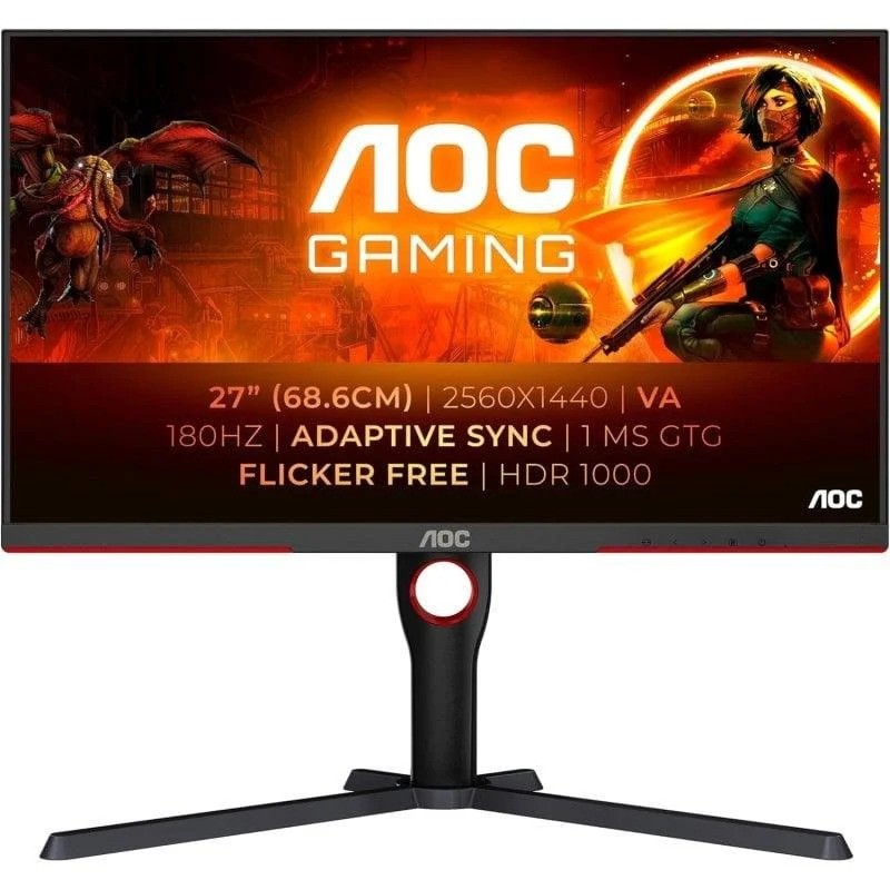 MONITOR GAMING AOC 27" 180HZ 2K QHD ERGONOMICO HDMI DISPLAYPORT BLACK