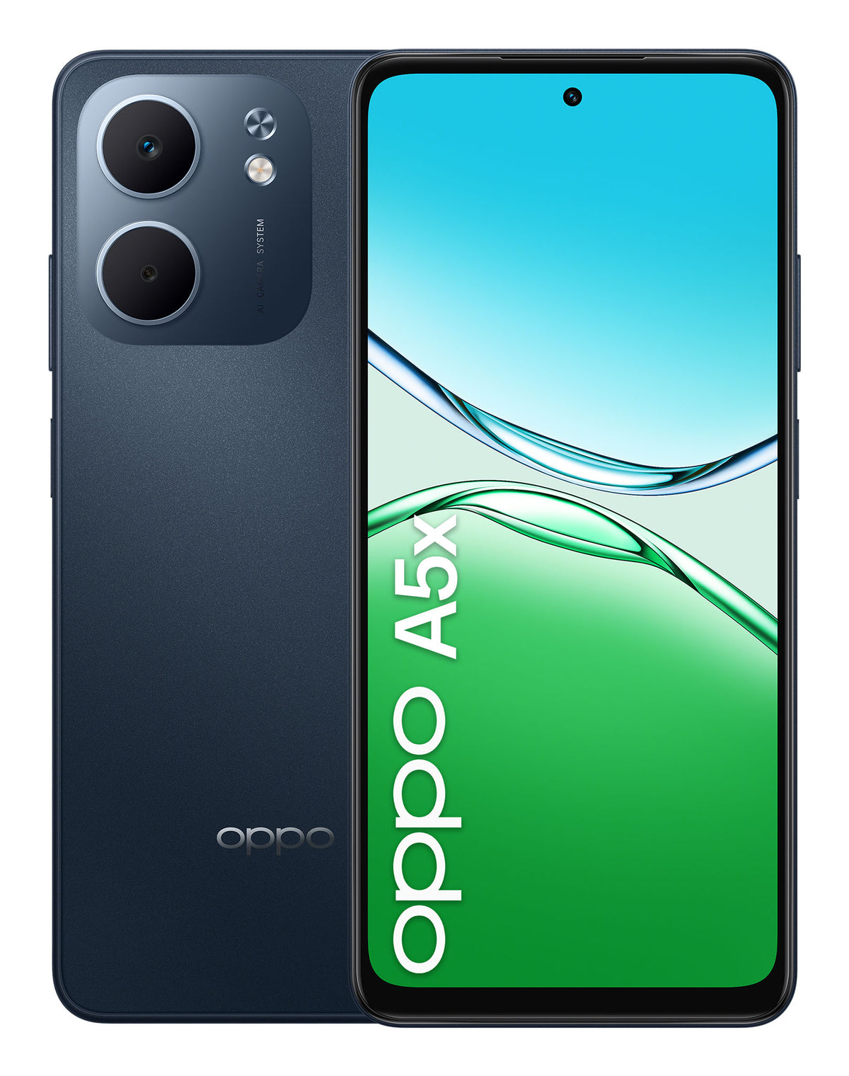Smartphone a5x capacidad 128gb RAM 4gb procesador qualcomm 6s gen 1 4g pantalla 6.67' camara frontal 5mp camara trasera 32mp bateria 6000mah DUAL SIM color negro azul