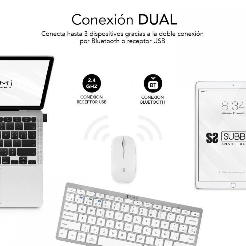 TECLADO + RATON SUBBLIM MULTIDISPOSITVO WIRELESS WHITE/SILVER