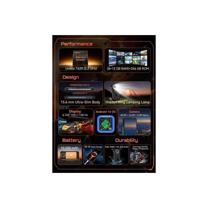 COMANDERO PDA SMARTPHONE CUBOT KING KONG ACE 5 6.75" 8G/256G/4G/NFC/IP69K/RUG BLACK