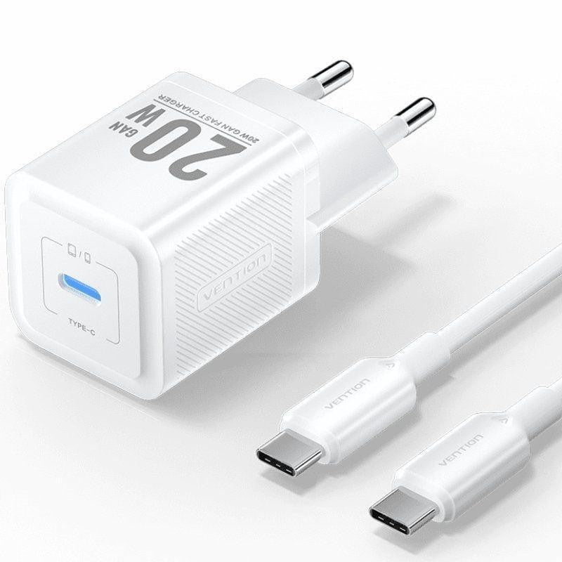CARGADOR DE PARED VENTION GAN USB-C 20W WHITE + CABLE UCB-C