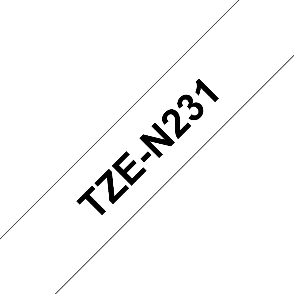 BROTHER Label Tape 12mm 8m Black on White (TZe-N231)