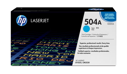 HP CE251A Cyan Original Toner Cartridge - 504A. 7,000 Pages