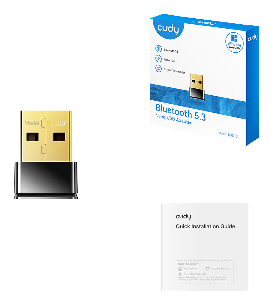 Adaptador Cudy Nano USB-A Buetooth 5.3 Negro (BU530)