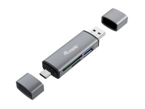 Lector de tarjetas externo para memorias microsd microsdhc SD sdhc con conexion USB-A USB-C USB 3.0 gris