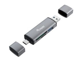Lector de tarjetas externo para memorias microsd microsdhc SD sdhc con conexion USB-A USB-C USB 3.0 gris