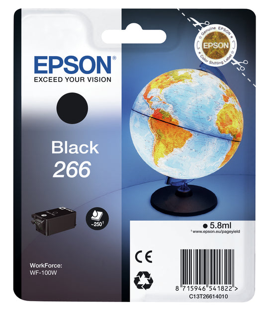 Epson T266 Black Original Ink Cartridge - C13T26614010. 250 Pages