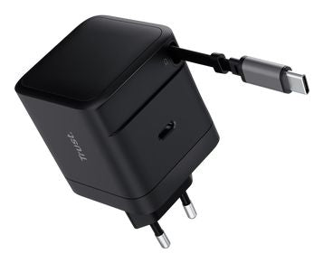 Cargador Trust Maxo Retráctil 65W USB-C Negro (25805)