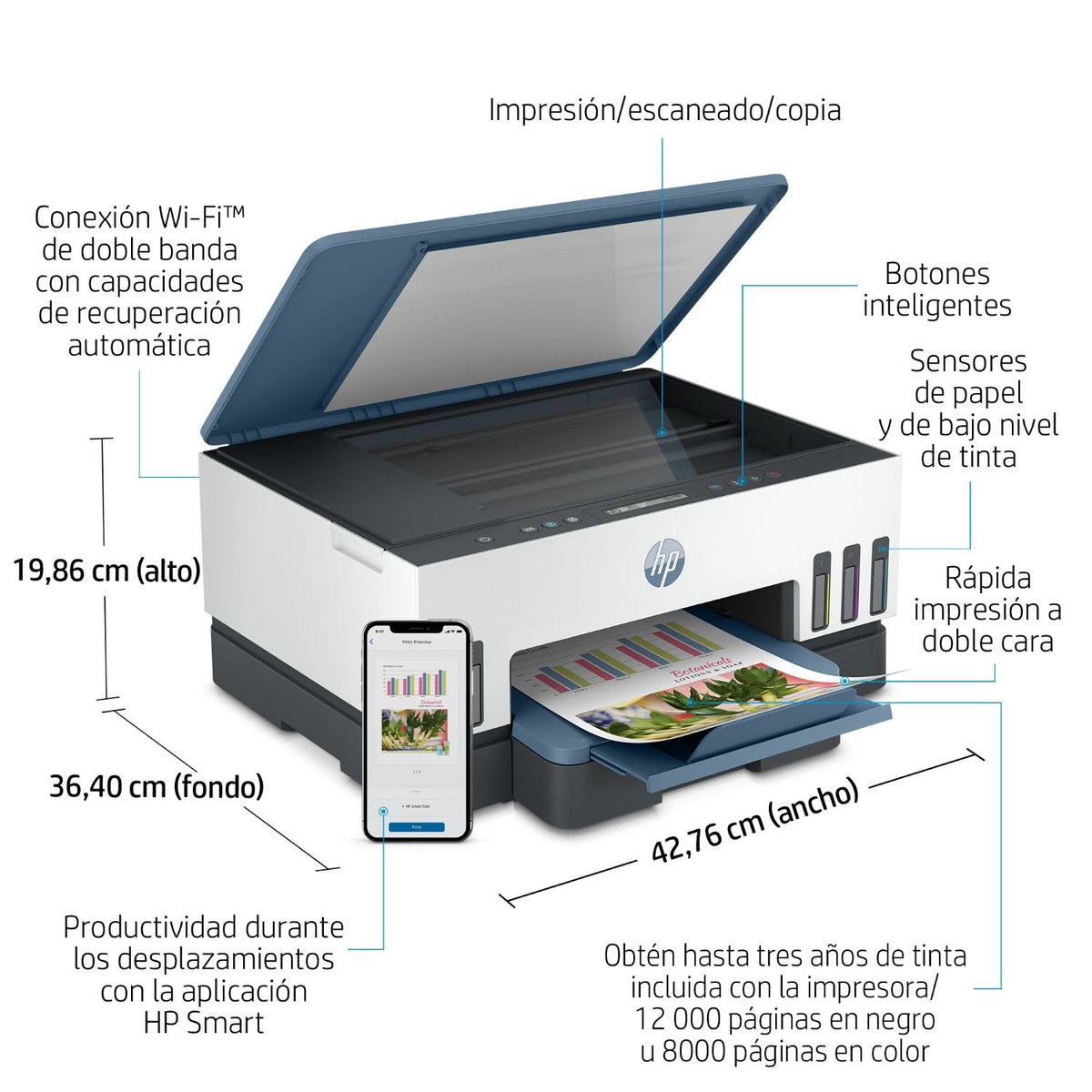 HP Smart Tank 7006 Inalámbrico All-in-One Color Impresora, Impresión a doble cara; Copiadora y escáner