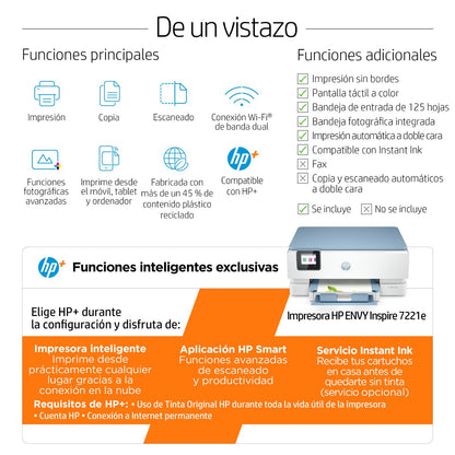 Multif HP Envy Inspire 7221e A4 Color Blanca (2H2N1B)