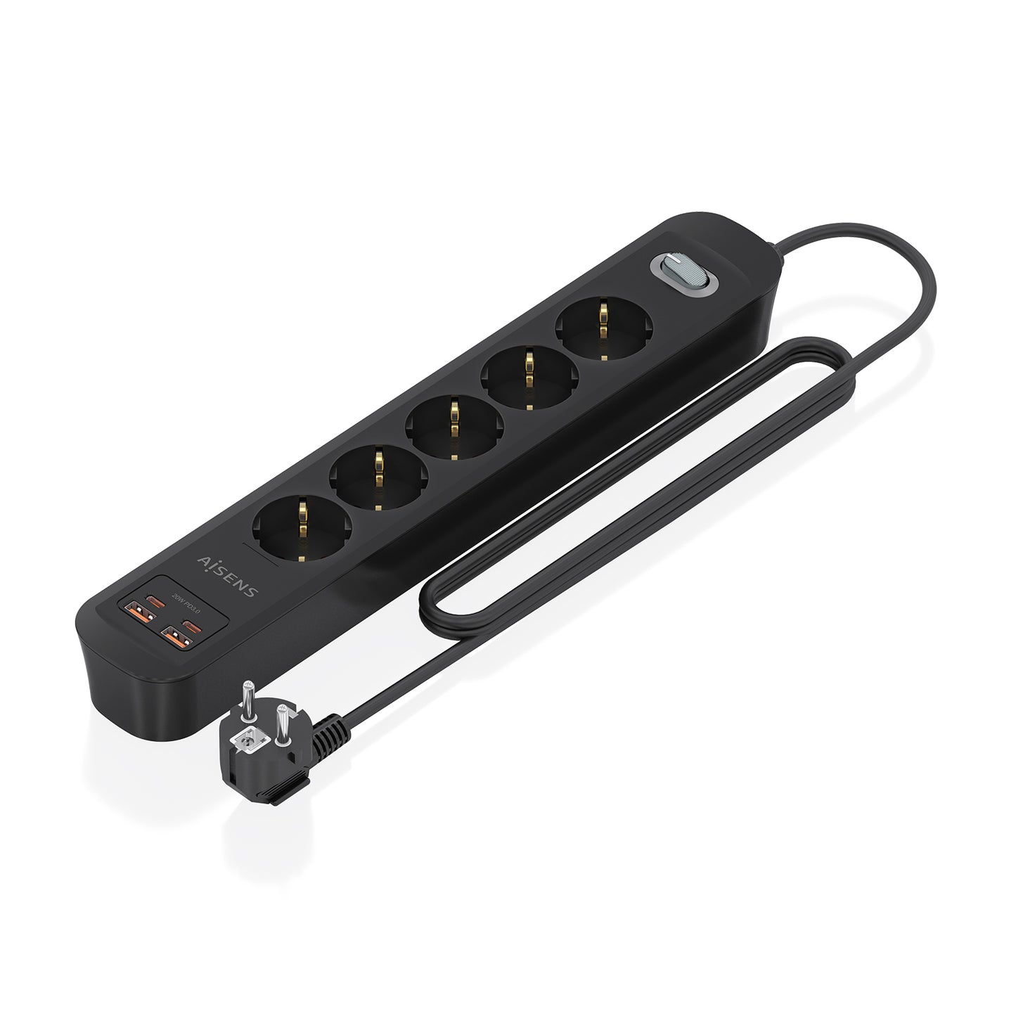 Aisens Power Strip 5 Outlets 2 USB-C 2 USB-A (ASPS-2A2C15-BK)