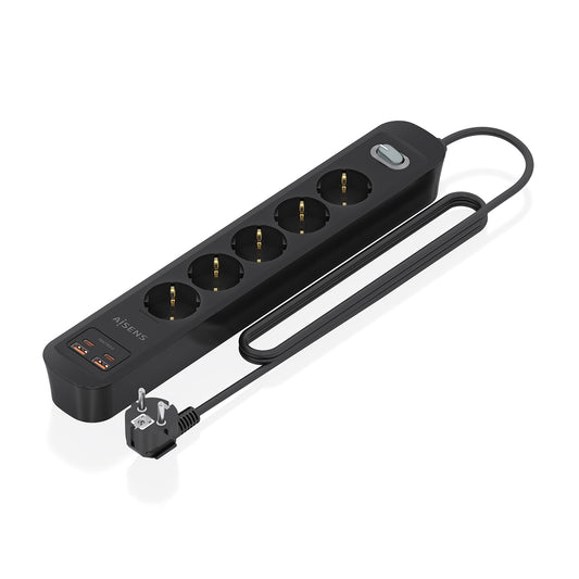 Aisens Power Strip 5 Outlets 2 USB-C 2 USB-A (ASPS-2A2C15-BK)