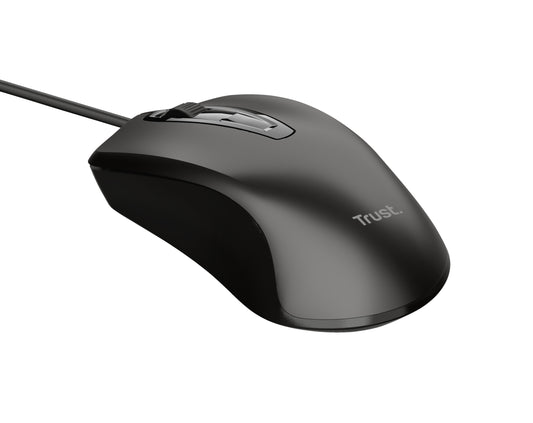 Basic 3-button mouse with scroll wheel, 1200 DPI, USB cable connection, 170cm length, ambidextrous, black