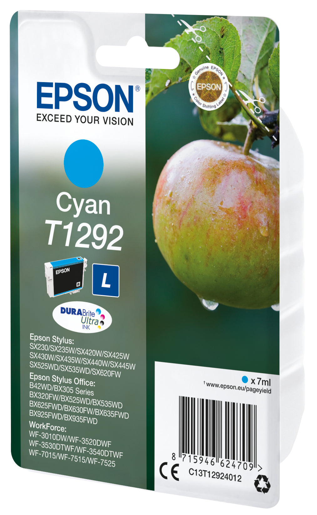 Epson T1292 Cyan Original Ink Cartridge - C13T12924012. 470 Pages
