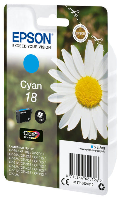Epson 18 T1802 Cyan Ink 3.3ml 180 pages (C13T18024012)