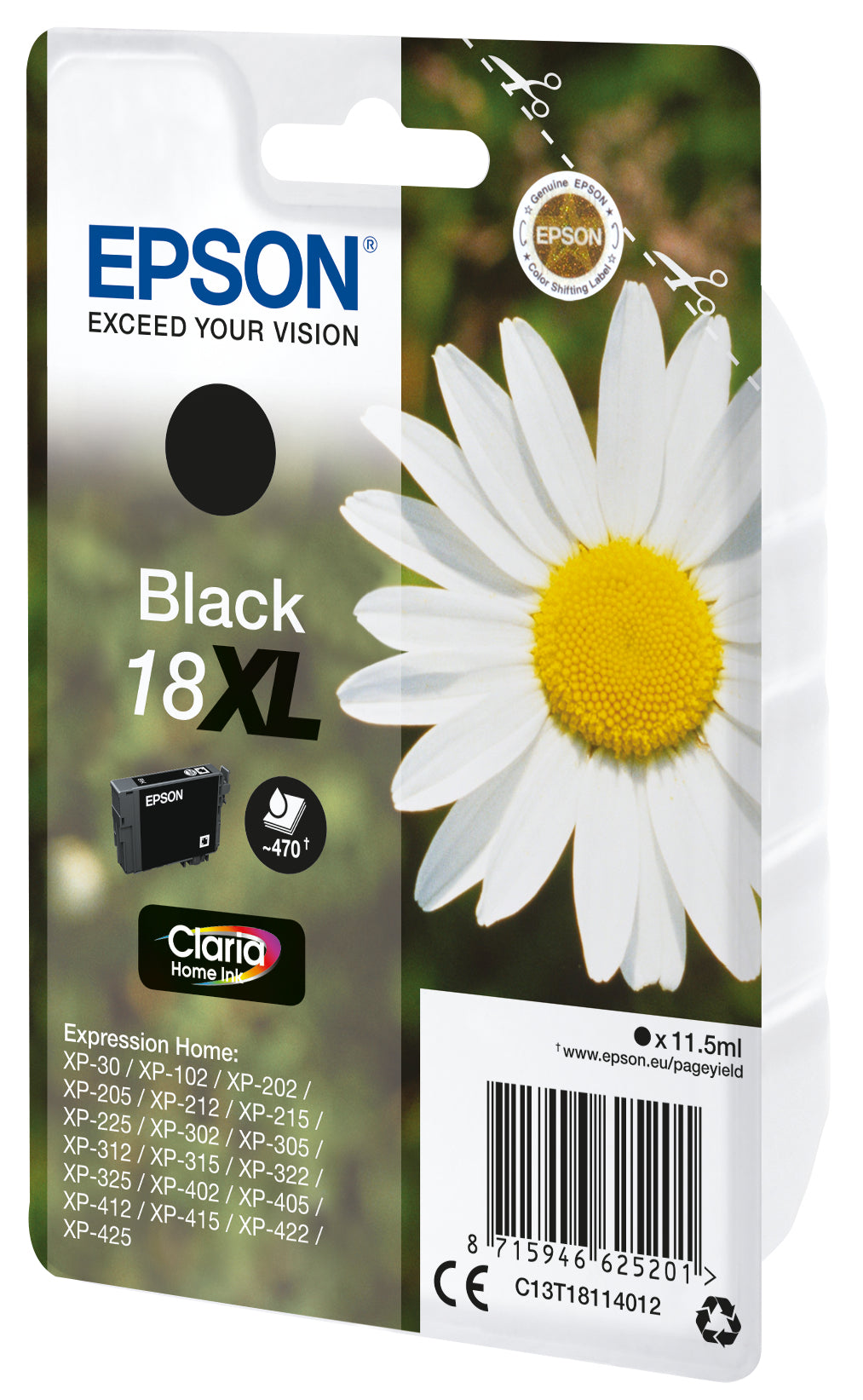 Epson T1811 (18XL) Black Original Ink Cartridge - C13T18114012. 11.5 ml