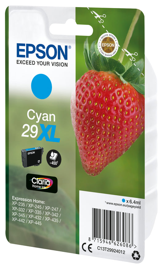 Epson T2992 (29XL) Cyan Cartucho de Tinta Original - C13T29924012. 6.4 ml