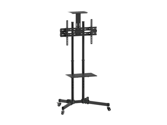 Floor monitor/TV stand with wheels, from 37" to 70", multi-angle tilt, max VESA 600x400, includes a DVD shelf, up to 50kg, black
