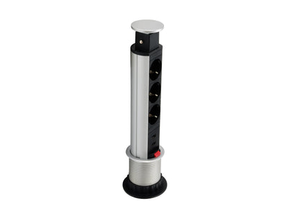 Regleta para mesa tres tomas de enchufe schuko + 2 puertos alimentacion USB con interruptor aluminio cable 1.5 metros