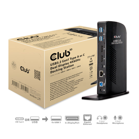 Club 3D USB-A/C to USB-A+B+DP+RJ45 Docking Station CSV-1460