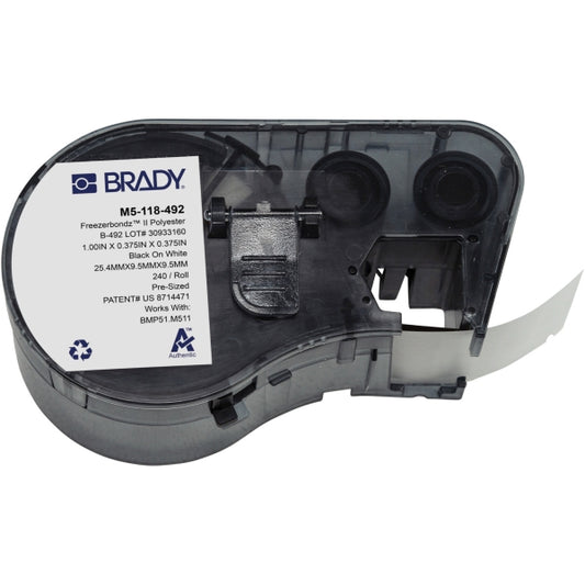 Brady M5-118-492  Cinta de Etiquetas Original Poliester Ultrafinas para Laboratorio - Texto Negro sobre Fondo Blanco - Ancho 25,40mm x Alto 9,53mm