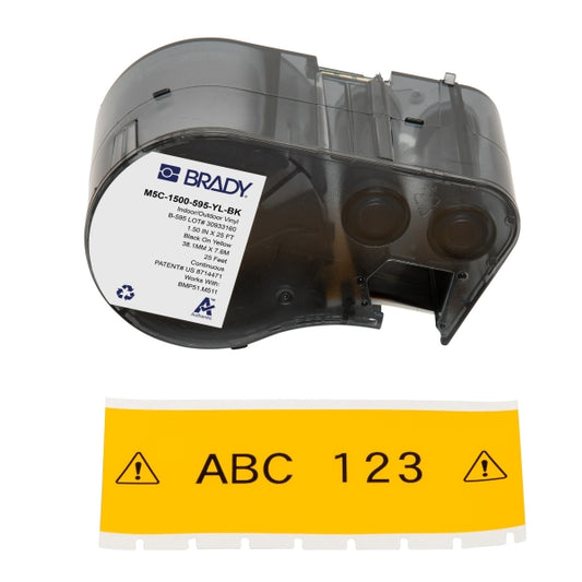 Brady M5C-1500-595-YL-BK Cinta de Etiquetas Original Vinilo - Texto Negro sobre Fondo Amarillo - Ancho 38,10mm x 7,62m