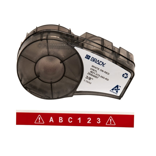 Brady M21-375-595-RD Cinta de Etiquetas Original Vinilo - Texto Blanco sobre Fondo Rojo - Ancho 9.53mm x 6,40m