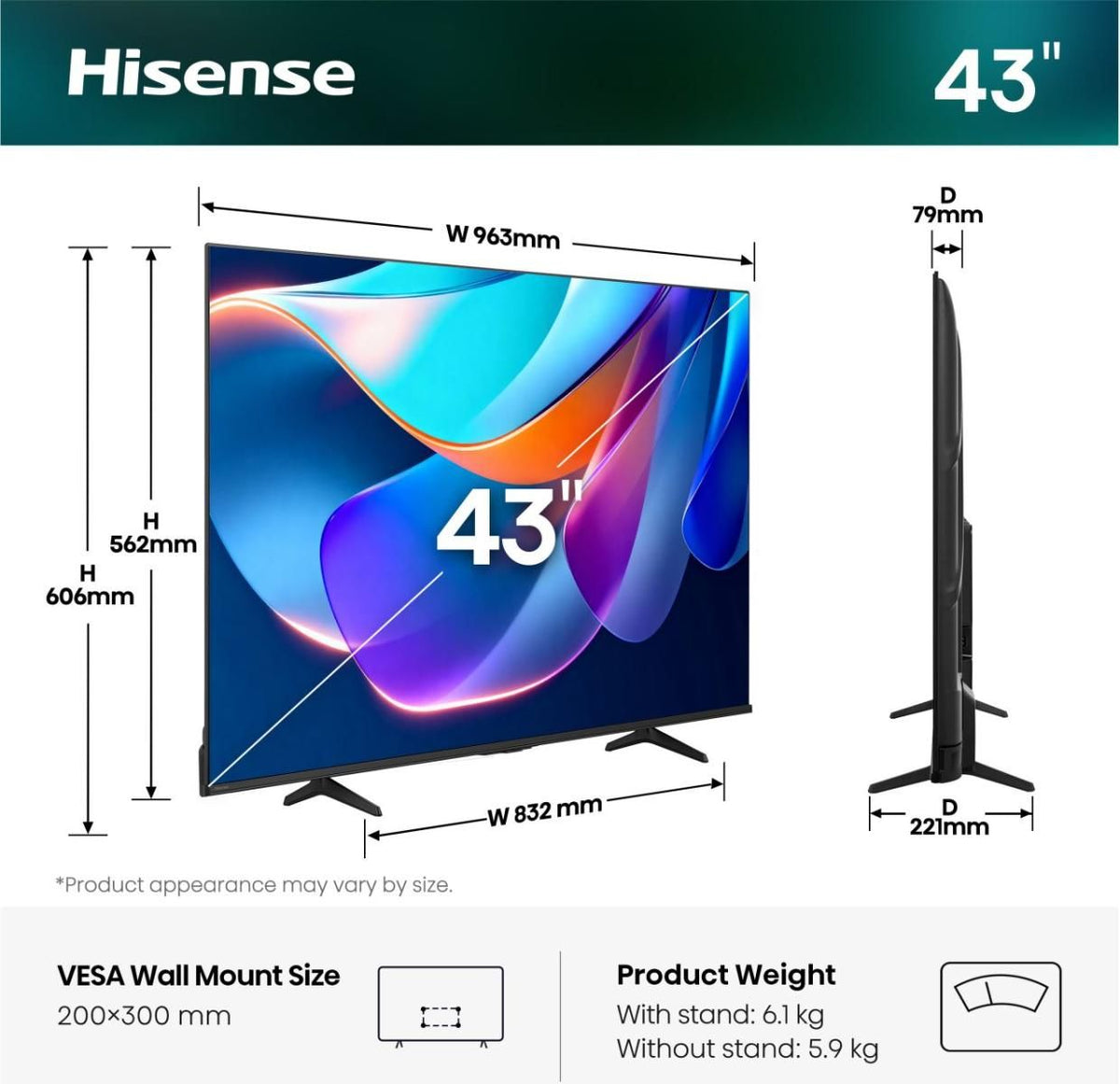 TV Hisense 43" QLED 4K UHD WiFi Smart TV Negro (43A6S)