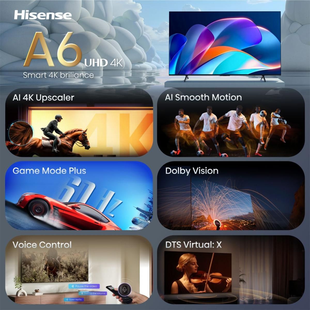 TV Hisense 43" QLED 4K UHD WiFi Smart TV Negro (43A6S)