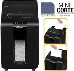 Destructora automax 100m capacidad de 100 hojas automatica y 10 hojas manual tipo corte en minicorte 4x10mm nivel de seguridad p-4 ciclo de trabajo de 15 minutos con 35 minutos de enfriamiento destruye grapas tarjetas de credito y clips peso 14kg negro