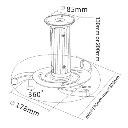 Soporte de proyector para techo ajustable de 130 hasta 220mm hasta 10kg plata