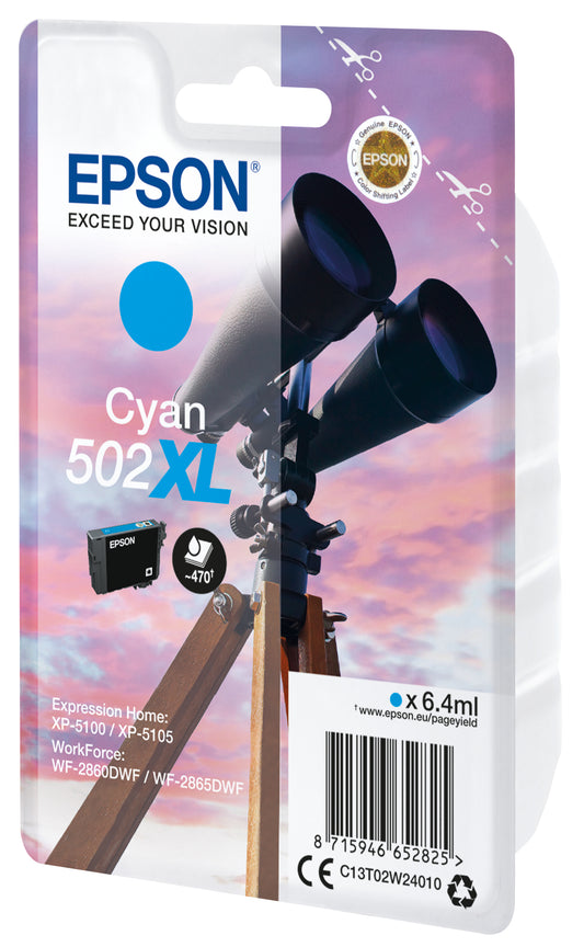 Epson 502XL Cyan Cartucho de Tinta Original - C13T02W24010. 470 Paginas