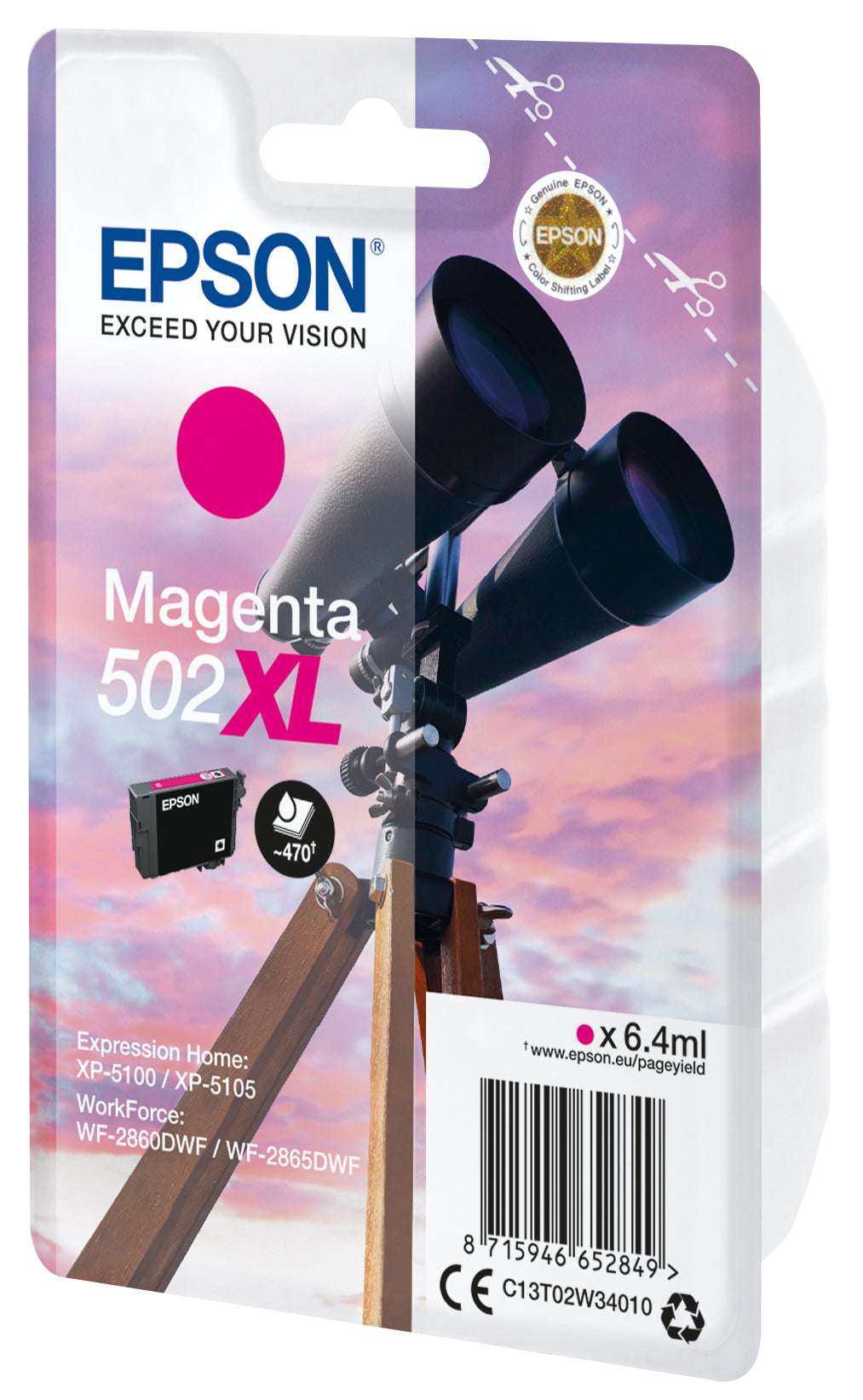 Epson 502XL Magenta Cartucho de Tinta Original - C13T02W34010. 470 Paginas