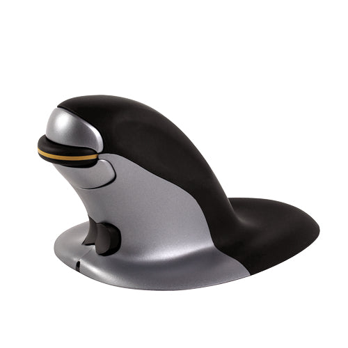 Raton penguin vertical ergonomico inalambrico con receptor USB laser formato mediano ambidiestro negro/plata