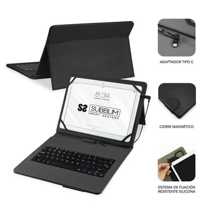FUNDA SUBBLIM CON TECLADO KEYTAB PRO USB-C TABLET 10.1-11" BLACK